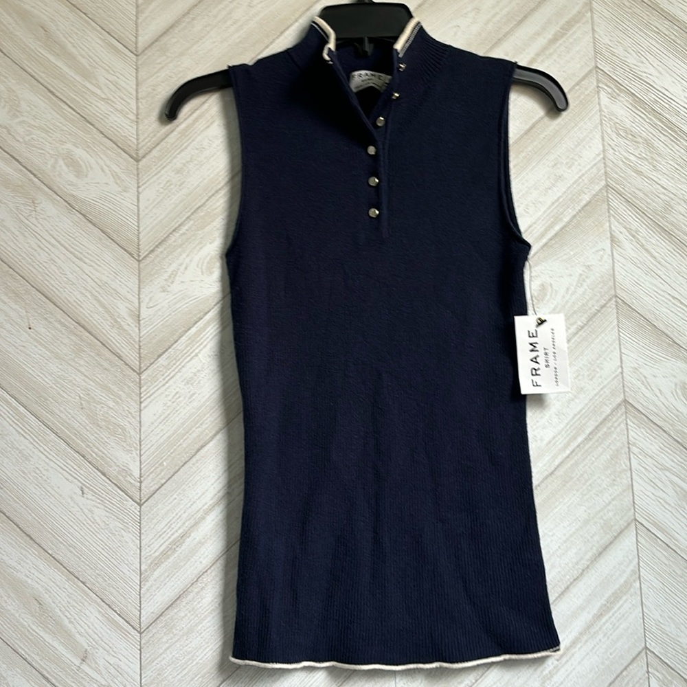 NEW Frame sleeveless sweater top navy Henley small s